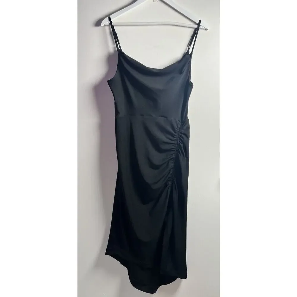 Anthropologie Cowl Neck Strappy Black Smocked Bodycon Event Party Dress Sz S NEW - Picture 4 of 14